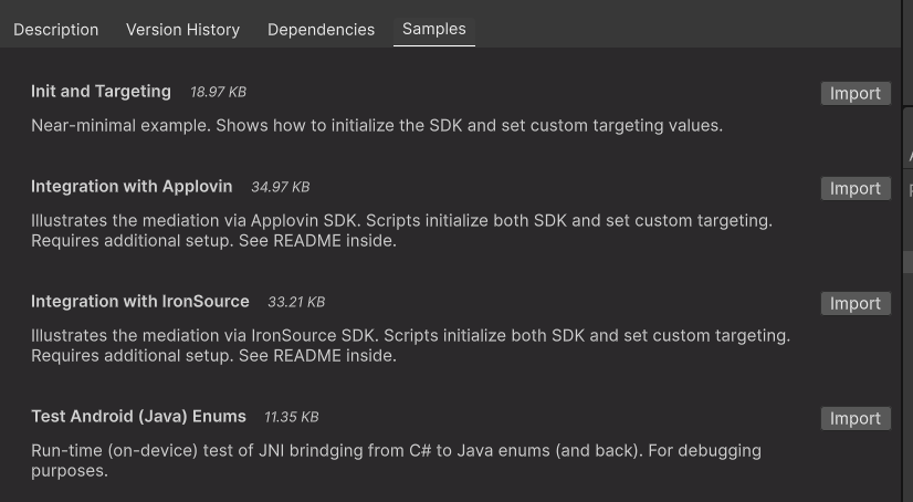 Package manager UI -- All Samples